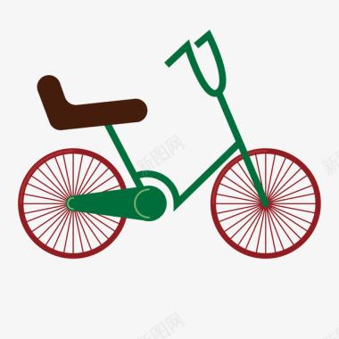 复古绿色自行车插画图标图标