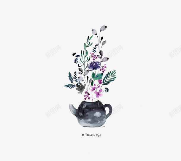 创意水壶里的花朵png免抠素材_88icon https://88icon.com 创意图片 手绘 水壶 花朵