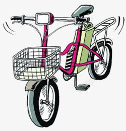 卡通手绘自行车式电瓶车素材