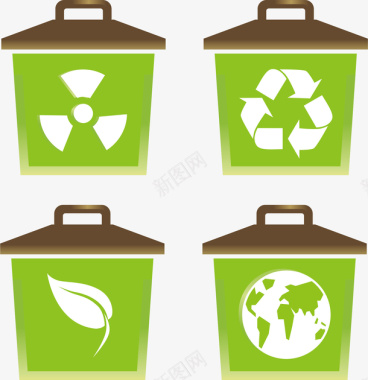 绿色能源图标卡通绿色环保垃圾回收箱矢量图图标图标