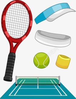 网球场和网球拍素材
