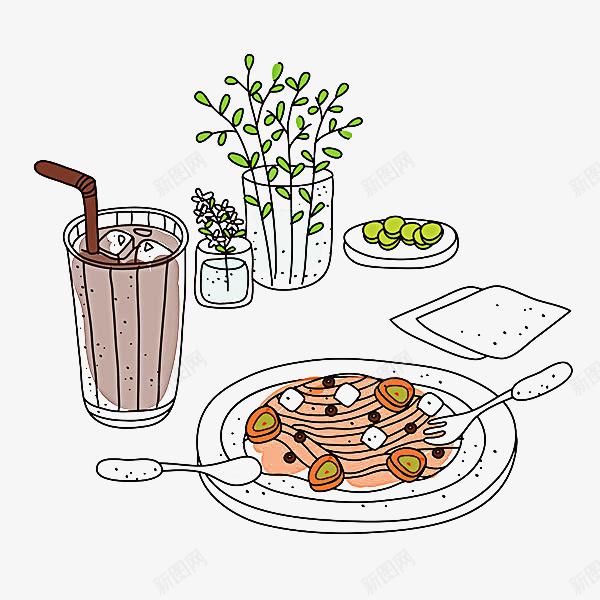 餐桌上的食物png免抠素材_88icon https://88icon.com 插画 植物 点心 盘子 食物