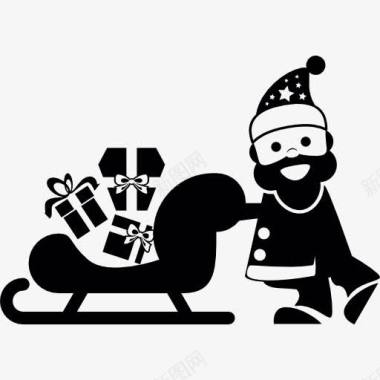 圣诞老人的性格圣诞老人和他的雪橇装满礼物图标图标