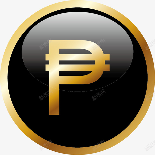 黑金色卡通比索币png免抠素材_88icon https://88icon.com 卡通比索 卡通风格 圆形 比索币 比索货币 矢量比索 黑金色