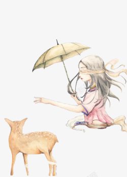 创意手绘素描合成打伞的小女孩素材