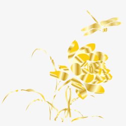 金色蜻蜓金色花朵高清图片