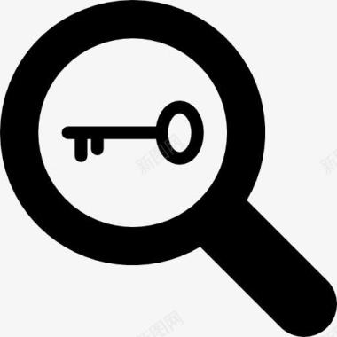 钥匙锁放大镜与关键图标图标
