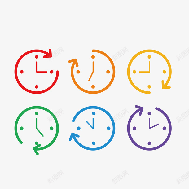 彩色扁平化时钟矢量图eps免抠素材_88icon https://88icon.com 扁平化时钟 时钟 钟表 矢量图