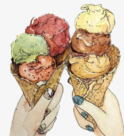 手绘插画夏日手拿冰淇淋的双手素材