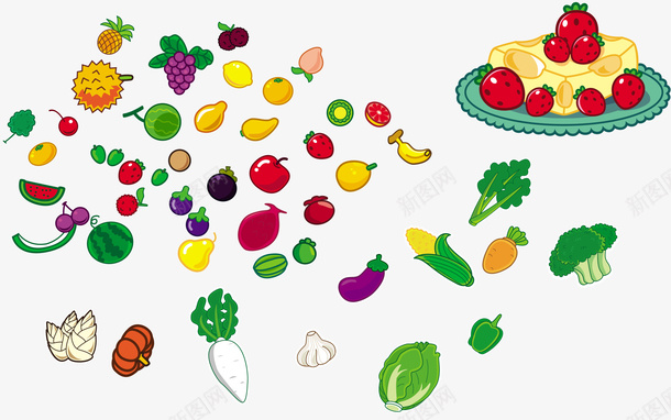 元素可爱的水果和蔬菜矢量图ai免抠素材_88icon https://88icon.com 水果 矢量元素 蔬菜 矢量图