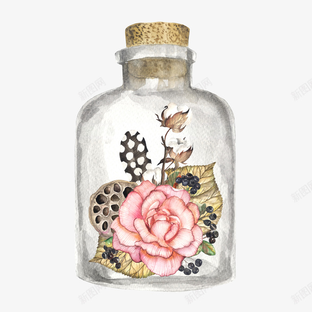 手绘创意花朵瓶子图png免抠素材_88icon https://88icon.com 创意 卡通手绘 小清新 水彩 瓶子 粉色 花朵 透明