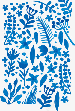 蓝色水彩植物图案矢量图素材