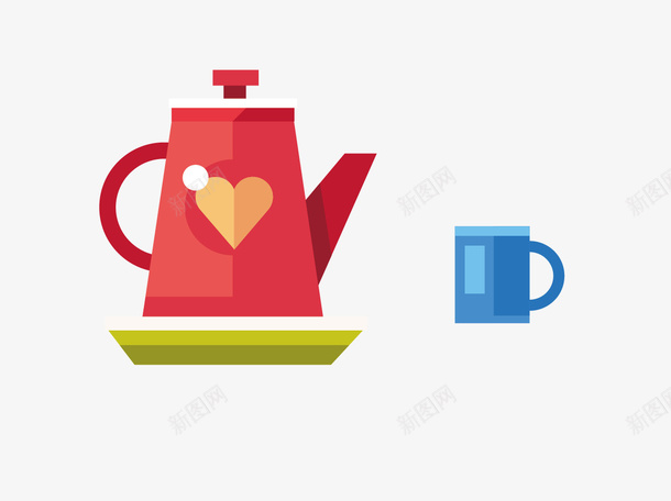红色的茶壶与蓝色的水杯矢量图ai免抠素材_88icon https://88icon.com 水杯 红色的茶壶 茶壶 蓝色的水杯 矢量图