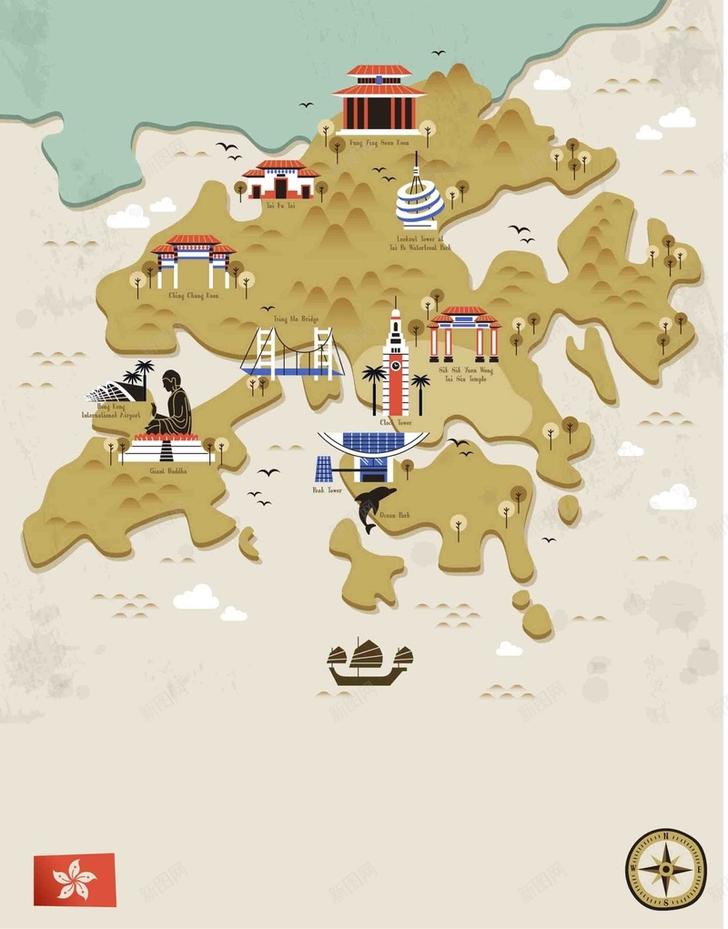 手绘矢量紫荆花旅游香港景点地图海报背景ai设计背景_88icon https://88icon.com 中华人民共和国香港特别行政区 中国香港 中环 大佛 太平山 手绘 旅游 景点 矢量 矢量图 紫荆花 跑马 香港 香港地图 香港旅游 香港海报