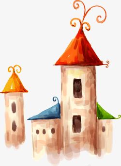 彩色可爱手绘插画城堡素材