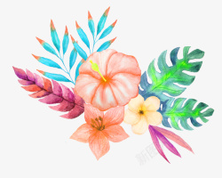 彩色手绘花朵叶子装饰图案素材