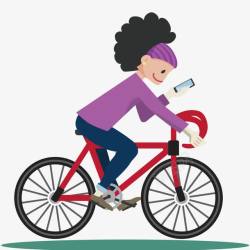 骑自行车看手机的女孩素材