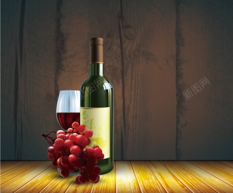 精美葡萄酒和木纹背景背景矢量图背景