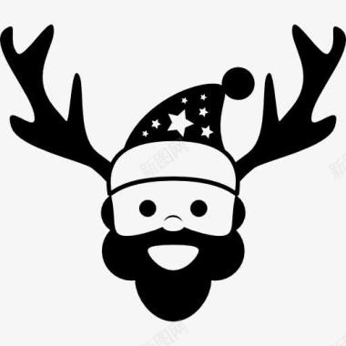 圣诞老人脸圣诞老人头驯鹿的角几图标图标