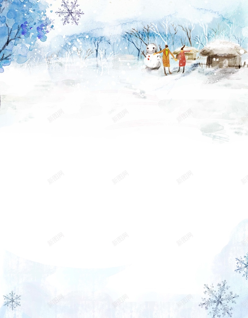 冬天背景psd设计背景_88icon https://88icon.com 下雪 冬天 冰天雪地 卡通 房子 手绘 白色 童趣 雪花