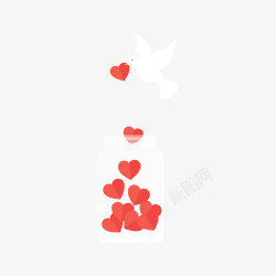 白色鸽子和瓶子中的红色心形矢量图素材