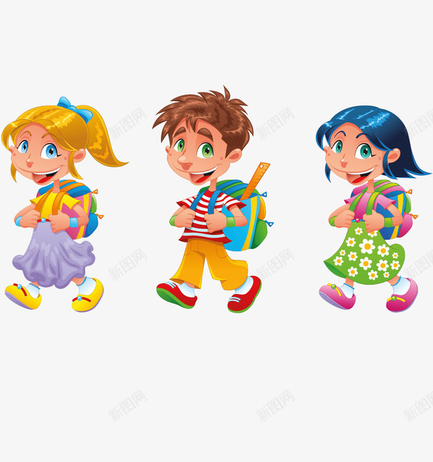 三个背着书包的卡通可爱男孩女孩png免抠素材_88icon https://88icon.com 书包 卡通 可爱 男孩女孩