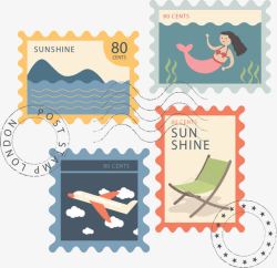 旅游纪念邮票矢量图素材