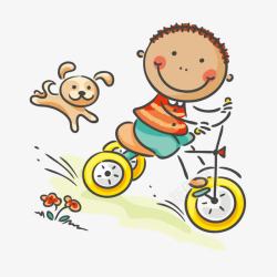 彩色手绘骑车的小男孩素材