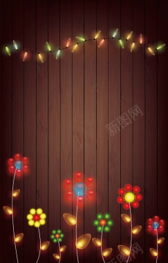木板上的灯光和花朵背景矢量图背景