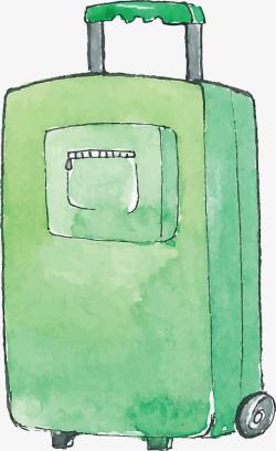 绿色手绘手提行李箱矢量图素材