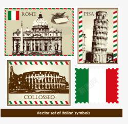 复古建筑邮票矢量图素材
