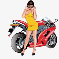 站立的美女在摩托车前站立的美女高清图片