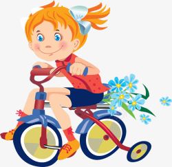卡通手绘骑自行车小女孩素材