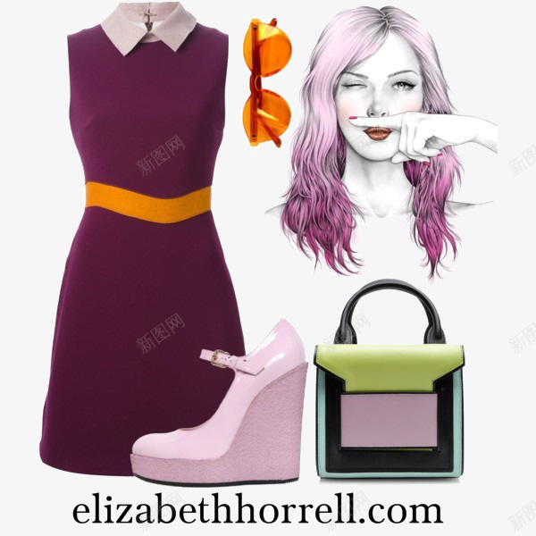 紫色连衣裙和包包psd免抠素材_88icon https://88icon.com 包包 服装搭配 紫色连衣裙