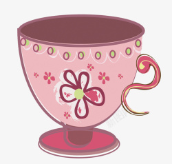 手绘粉色茶杯素材