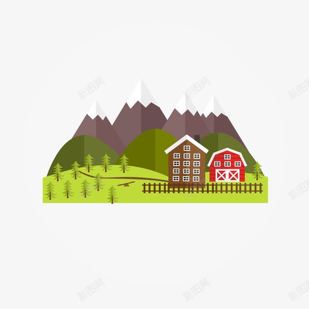 扁平树林山丘房屋风景png免抠素材_88icon https://88icon.com 圆润 尖耸 山丘 房屋 扁平山 绿色