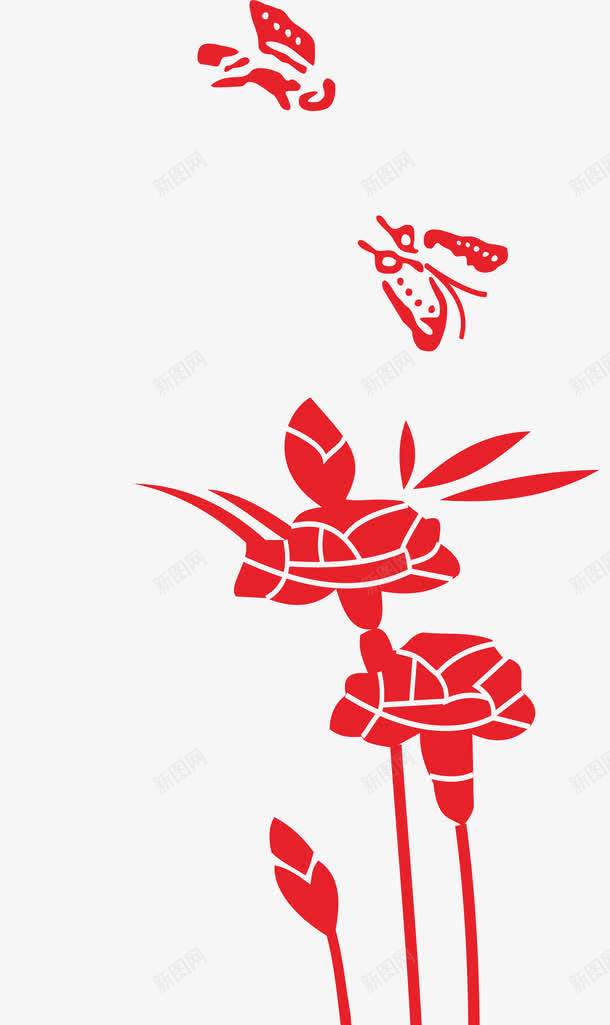 中国传统花png免抠素材_88icon https://88icon.com 传统 剪纸 单色 红色 花 花树