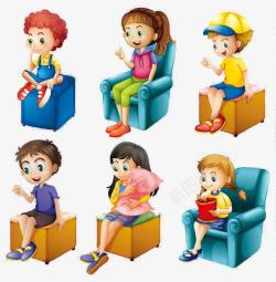 儿童坐姿坐在沙发上素材
