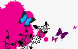 手绘彩色蝴蝶花朵海报素材