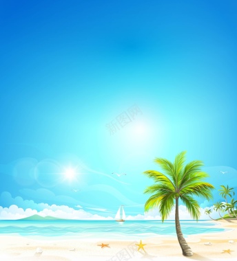矢量蓝色夏日清新海洋度假沙滩背景背景