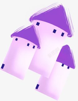 紫色蘑菇房卡通海报素材