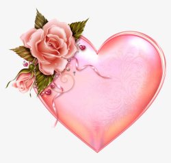 粉色玫瑰花装饰心形促销标签素材