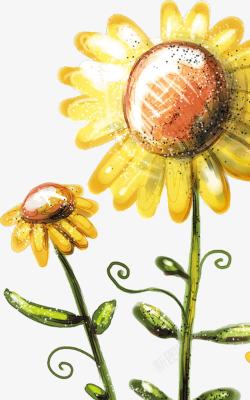 手绘油画向日葵素材