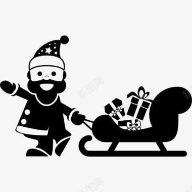 圣诞老人的性格圣诞老人和他的雪橇图标图标
