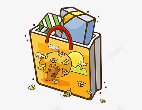 购物袋礼盒png免抠素材_88icon https://88icon.com 一个 卡通 手绘 礼盒 紫色 红色 购物袋 黄色