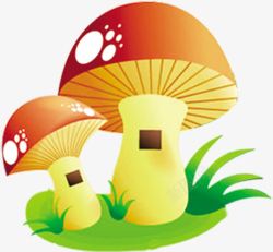 手绘黄红色蘑菇插图素材