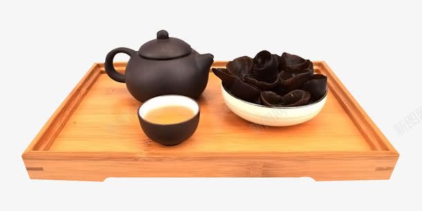 木耳与茶具png免抠素材_88icon https://88icon.com 产品实物 木耳 茶具 茶壶 茶杯 食物