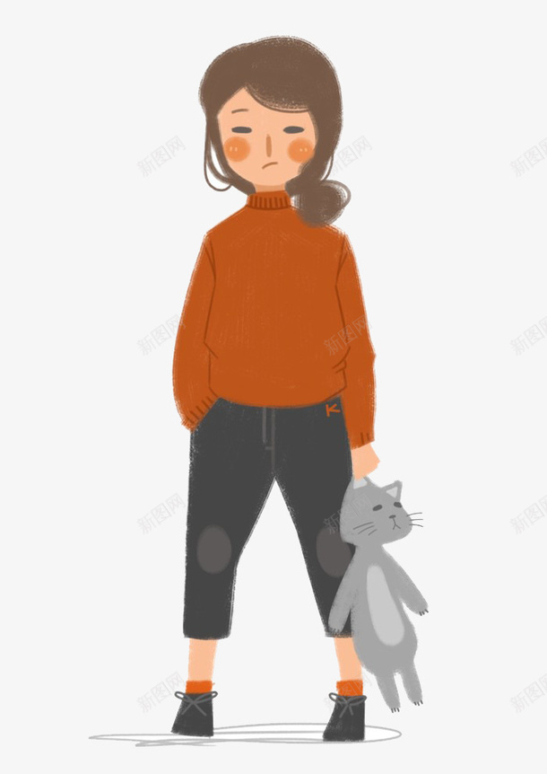 女孩和猫psd免抠素材_88icon https://88icon.com 女孩 手绘 插画 猫