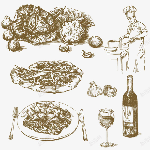 7款手绘厨师与食物矢量图eps免抠素材_88icon https://88icon.com 厨师 手绘 食物 矢量图