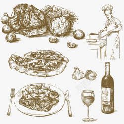 7款手绘厨师与食物矢量图素材